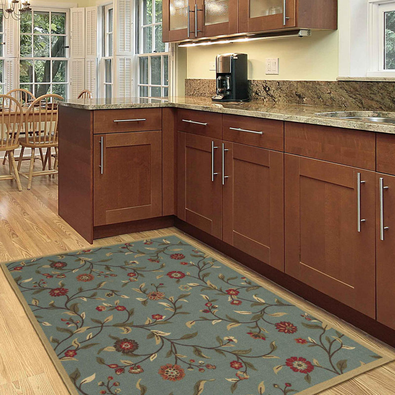Ottohome Non-Slip Floral Leaves Area Rug For Living Room, Hallway, Entryway Rug, Seafoam Green, 	3'3" x 4'7"
