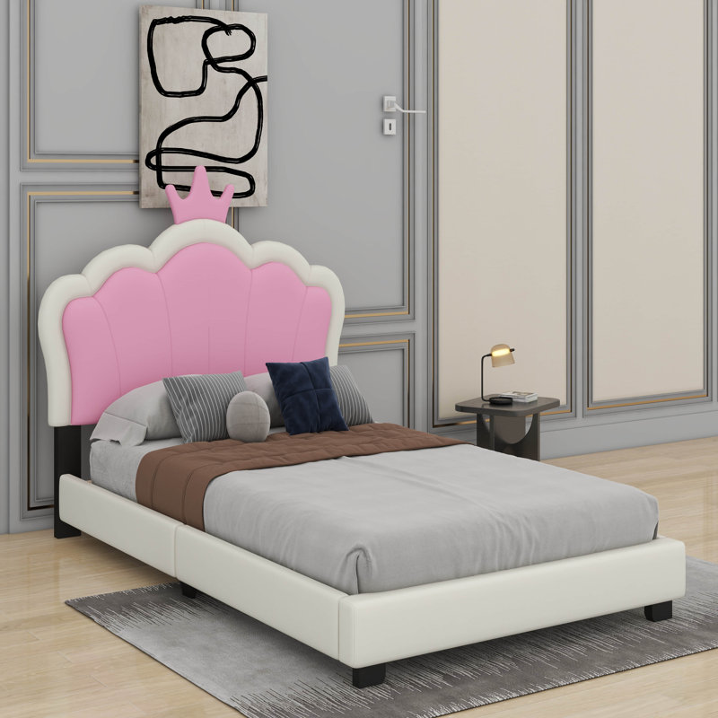Lit simple tapissier Princess avec tête de lit couronne, Lit simple, Rose