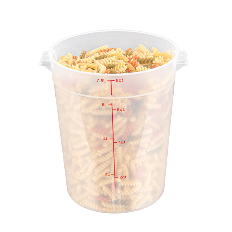 Contenant alimentaire de 8 pintes pour restaurant, 1 contenant translucide - couvercles vendus séparément, marqueurs de volume rouges, boîte à vaisselle, poignées latérales, pour ranger les aliments
