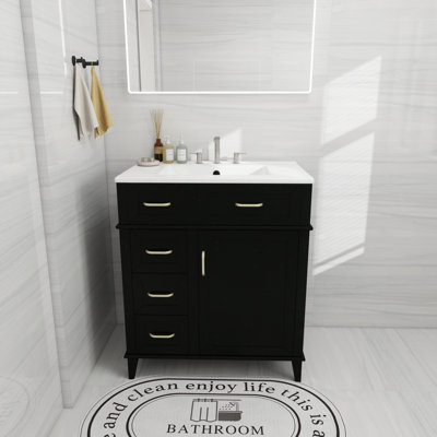 30" Bathroom Vanity With Ceramic Sink, Adjustable Shelves, Soft-close Doors And Three Soft-close Drawers For Silent And Pinch-proof Opening