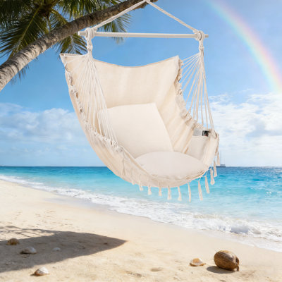 Chaise hamac simple avec 2 coussins, balançoire hamac, hamac en macramé avec tige en métal à haute résistance, intérieur et extérieur