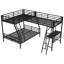 Triple lit superposé avec lit mezzanine simple, bureau et structure en métal - Lit superposé en forme de L pour enfant, noir