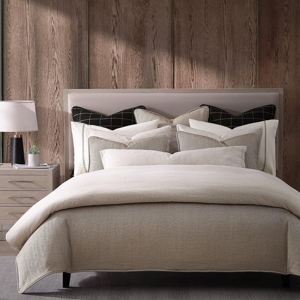 Chenille Herringbone Cotton Duvet Cover Set, Queen Duvet Cover + 2 Standard Shams, Sand