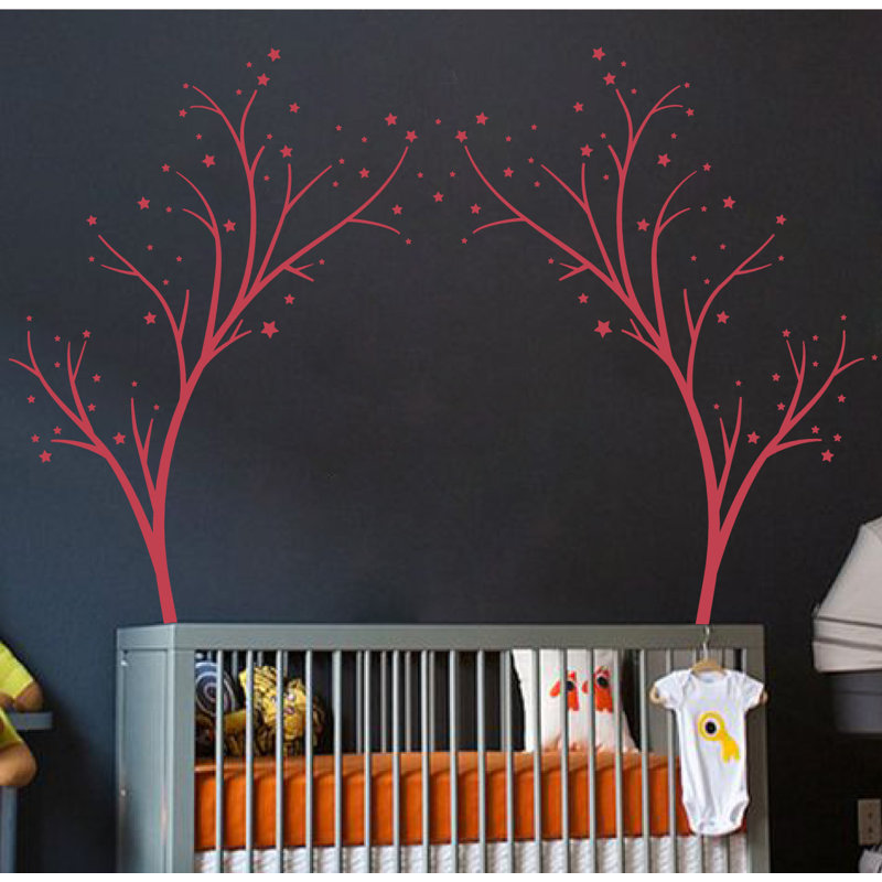 Décalcomanie murale arbres étoiles, Rouge Dahlia, H 60 po x l 74 po x P 0,01 po