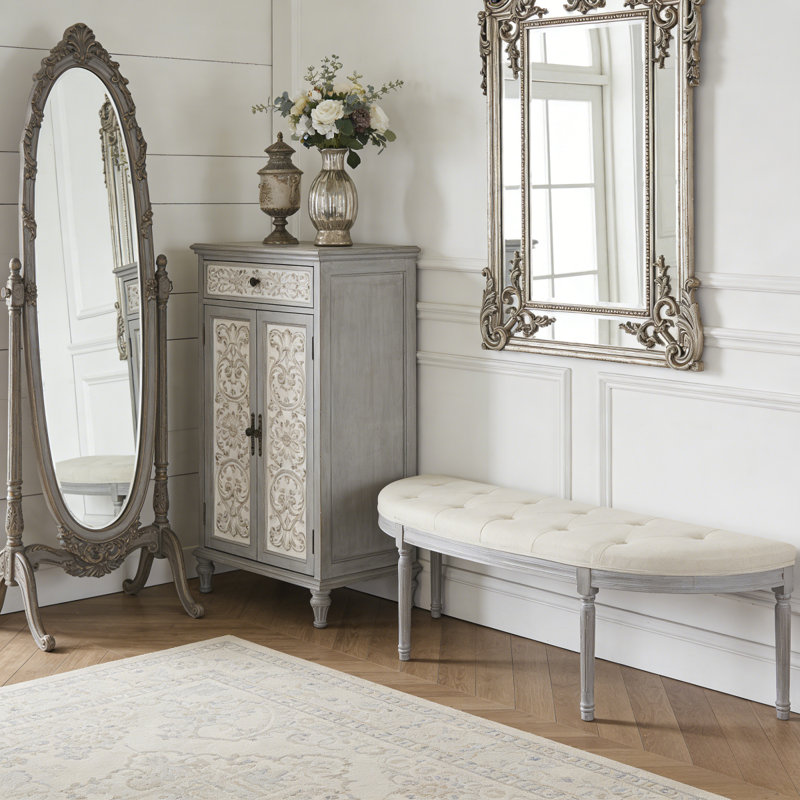 Banc rembourré capitonné beige clair Coastal