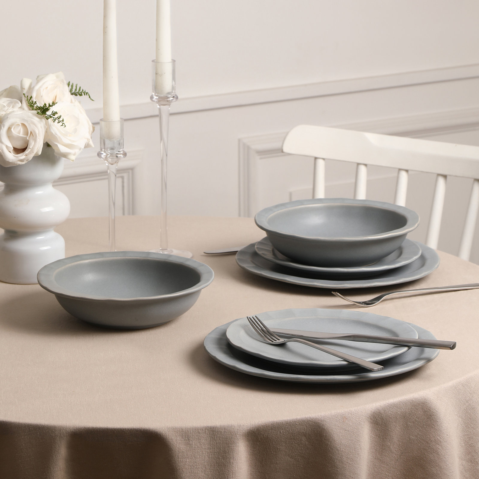 Oasis Stoneware Pasta Bowl, Gray Blue