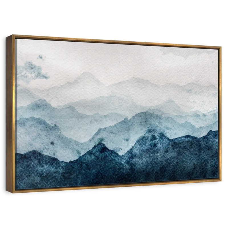 Paysage de montagne japonais, Cadre flottant doré, 43 po x 29 po