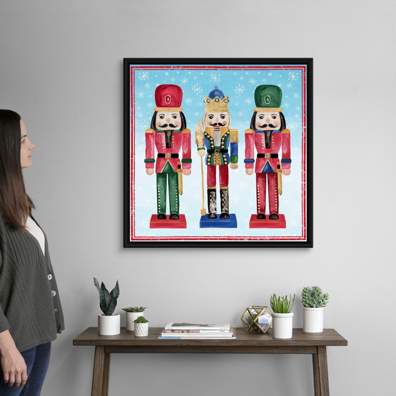 Three Nutcrackers II - reproduction d'art sur toile, Cadre noir, H 14 po x l 14 po x P 1,75 po