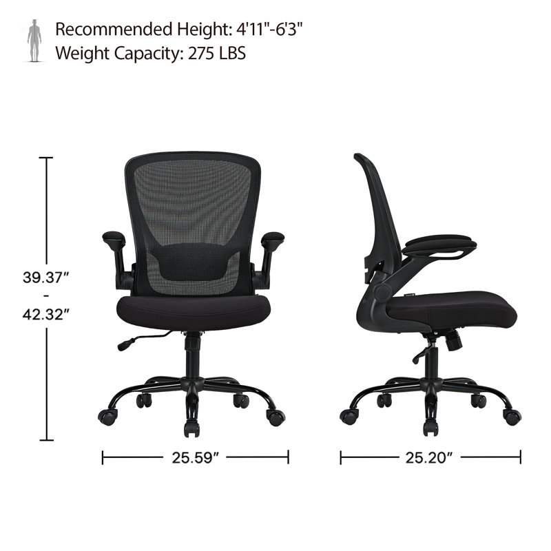 Girdie Mesh Office Task Chair With Flip-Up Arms, Black