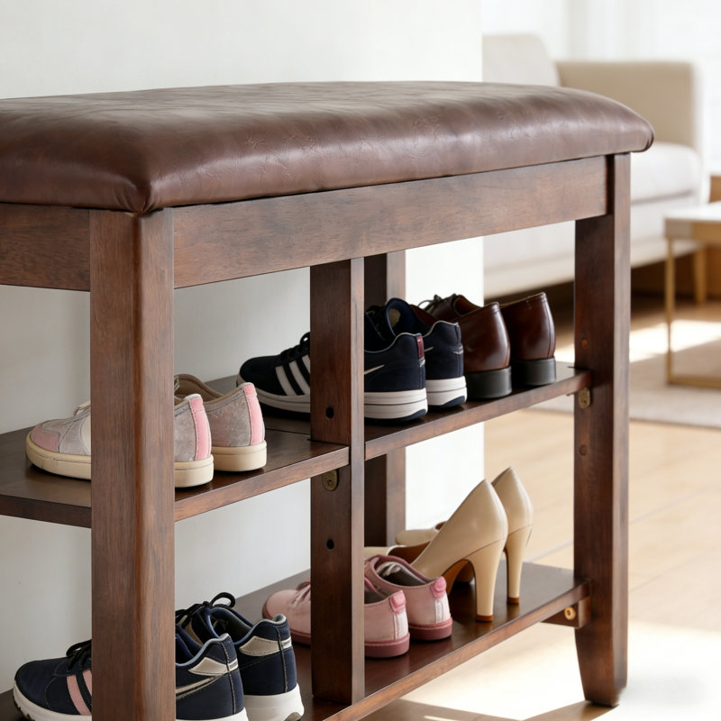 Two-Tier Entryway Shoe Bench With Adjustable Shelves, 16.5" H x 23.8" W x 12" D