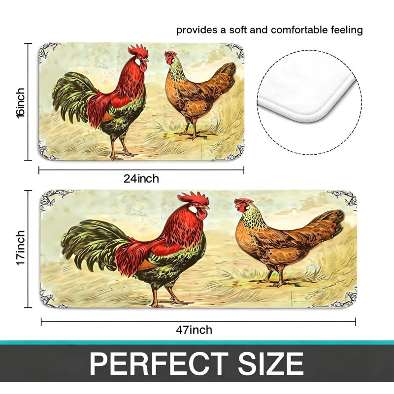 Tapis de cuisine rétro 2 pièces Coq Hen