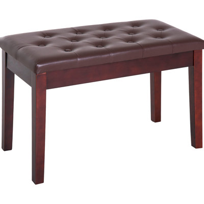 Duet- Keyboard Bench With Faux Leather Cushion And Robust Wooden Frame In Brown Piano Upholstery Base For Duets