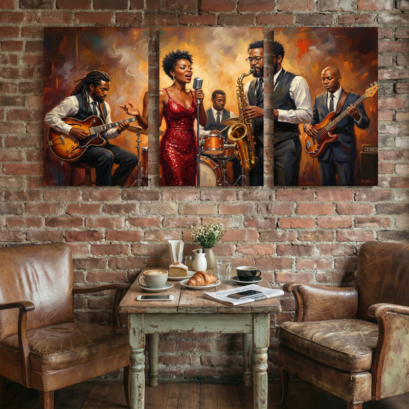 «Abstract Jazz Band», ensemble de 3 reproductions d'art sur toile, 30” H x 60” W