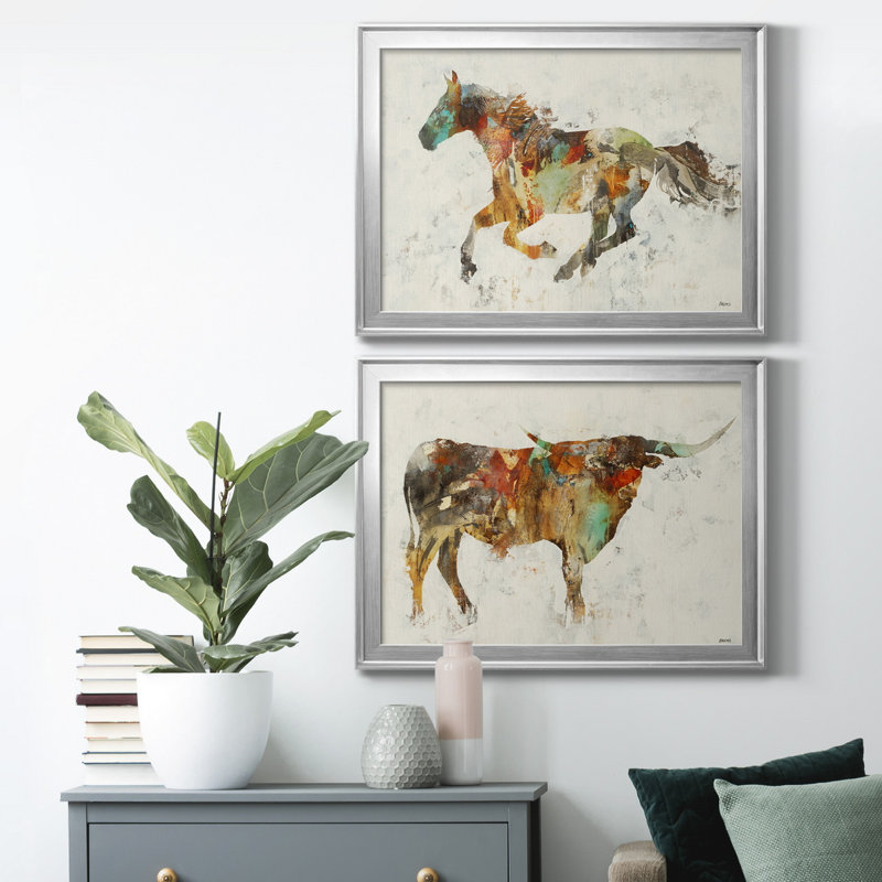 Totem II - ensemble de 2 reproductions, H 22,5 po x l 30,5 po x P 1,5 po, Toile encadrée dorée, Pas de tapis