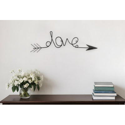8" X 25" Dark Gray Handcrafted Love Arrow Metal Wall Decor