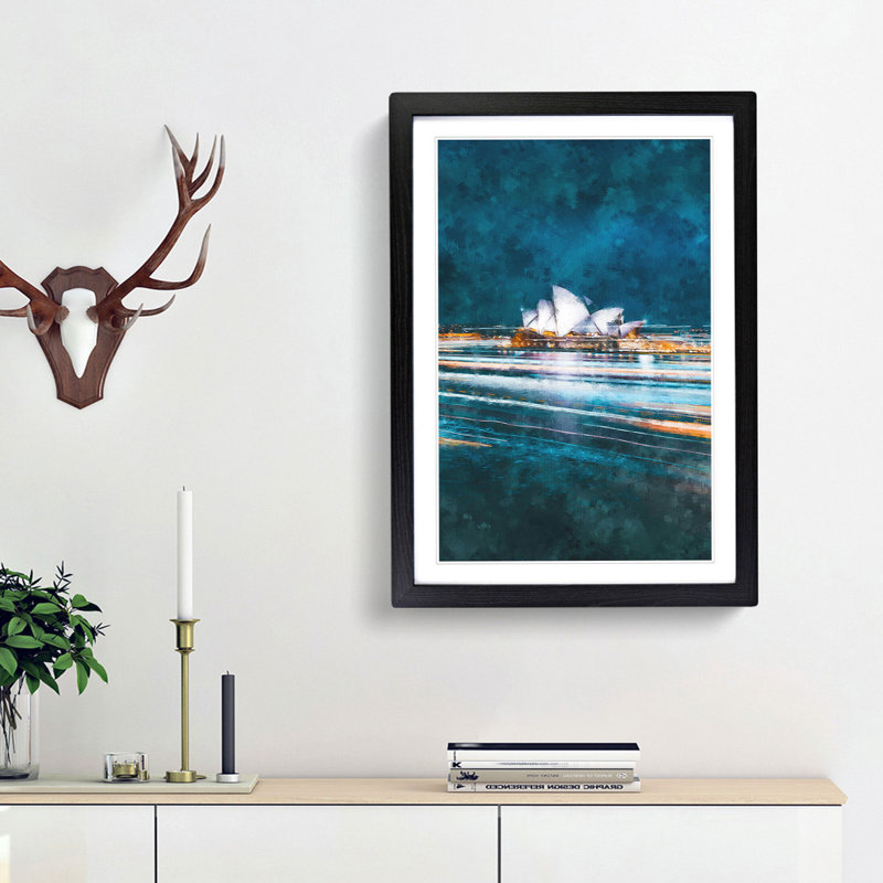 Sydney Opera House Lights - Framed Print, 45cm H x 33cm W x 2cm D, Black Framed