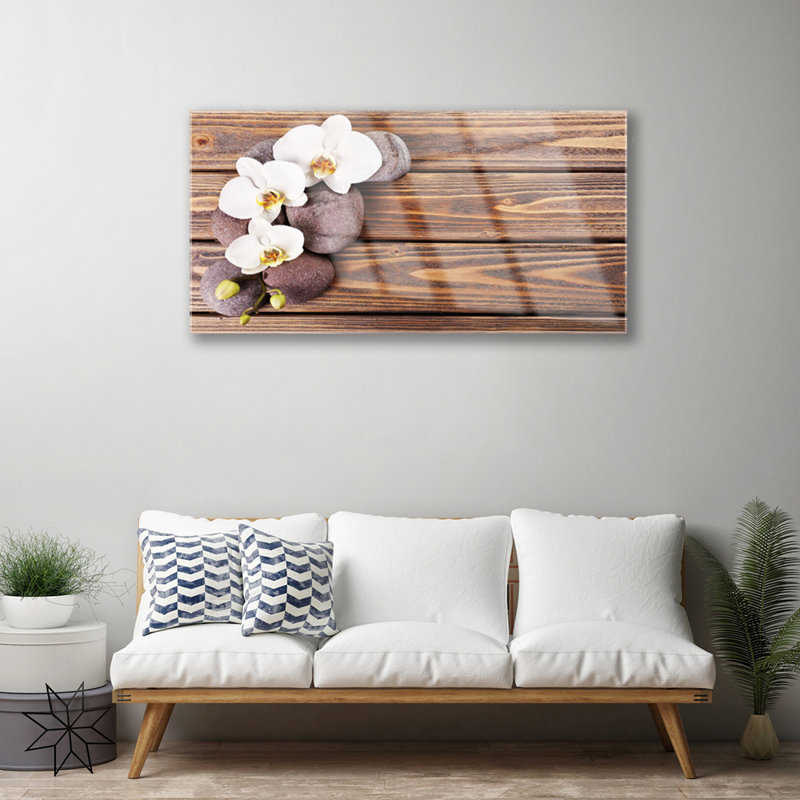 Floral Flower Stones - No Frame Print on Glass