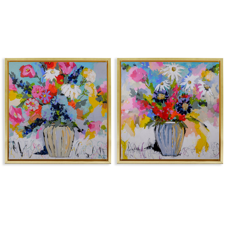 Ensemble de cadres flottants 2 pièces Vibrant Flower Vase Collection, design par Joan Curtis, H 25 po x l 25 po