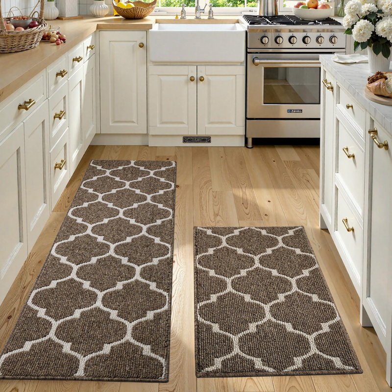 Kitchen Mats 2-Piece Non Slip,Absorbent Dirt-Resistant Machine Washable Rug for Laundry,Entry, Gray