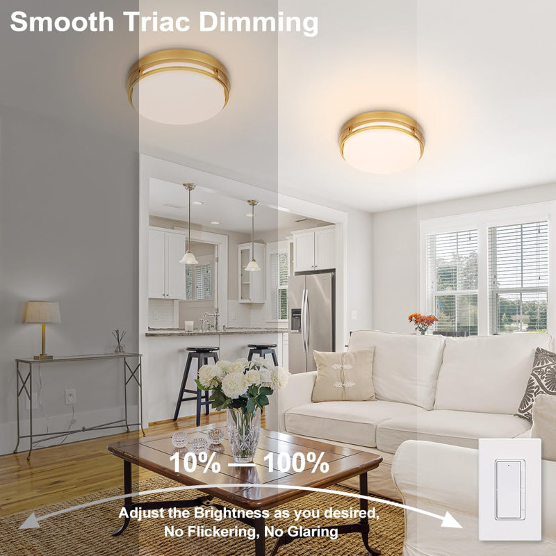 Gold Metal LED Flush Mount Ceiling Light Fixture Set
