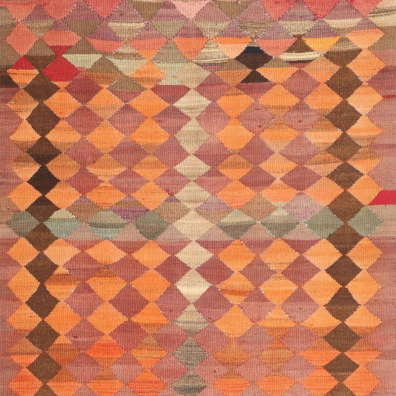 Tapis orange contemporain/zone rose pâle, Carré 5 pi