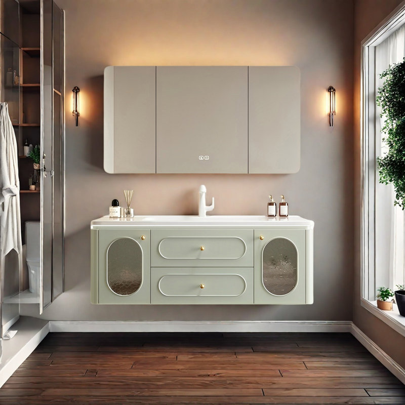 French cream style smart bathroom cabinet, Vert clair