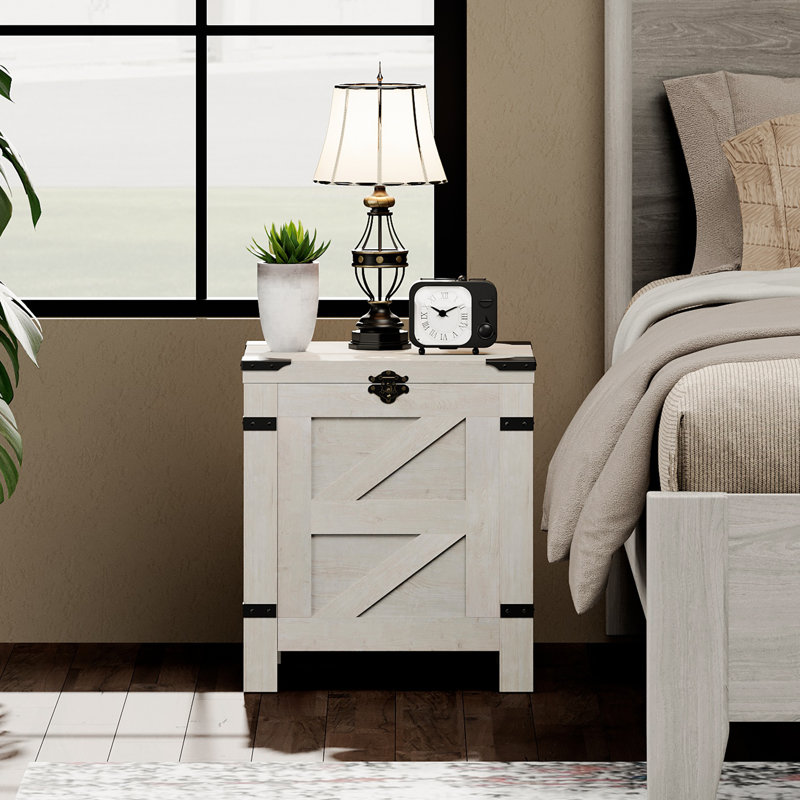 Table de chevet avec serrure rustique et armoire de rangement pour petits espaces, table d'appoint, Blanc