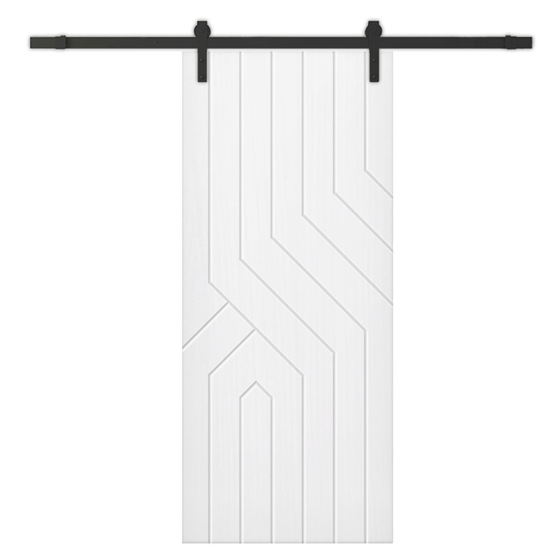 Porte de grange à panneaux en métal avec trousse de quincaillerie d'installation, 36 po x 84 po, Blanc, Noir mat