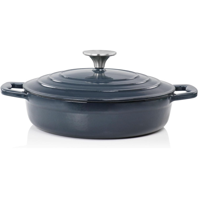 Braisière en fonte émaillée de 2 pintes, casserole à braisière ronde antiadhésive avec couvercle pour la cuisson, 2 pintes