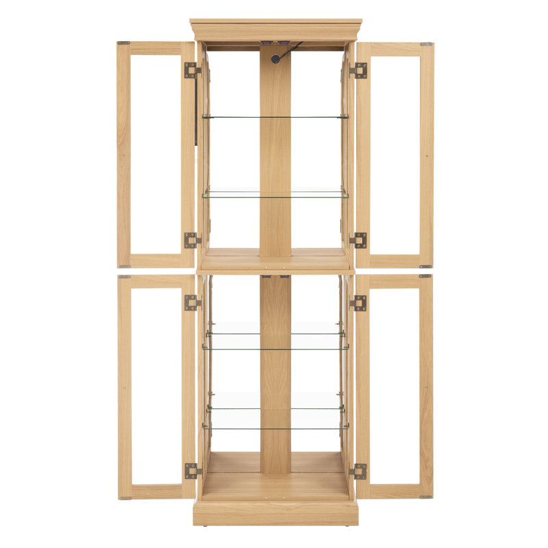 Sophisticated Lighted Display Rack - Oak Curio Cabinet With Abundant Interior