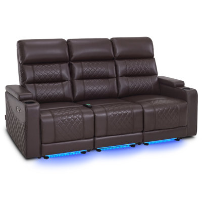 76.7" Wide 3 Seats Power Reclining Sofa, Home Theater Seating with Adjustable Headrest & Armrest Storage by Ivy Bronx