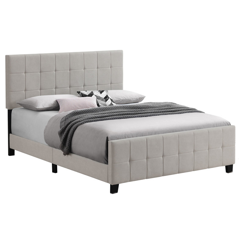 Beige Tufted Upholstered Queen Panel Bed