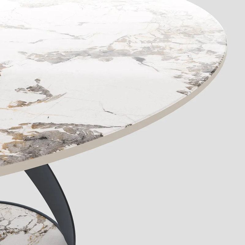  Table de salle à manger moderne pour 4-6 personnes avec plateau en pierre frittée, base en acier au carbone pré-assemblée