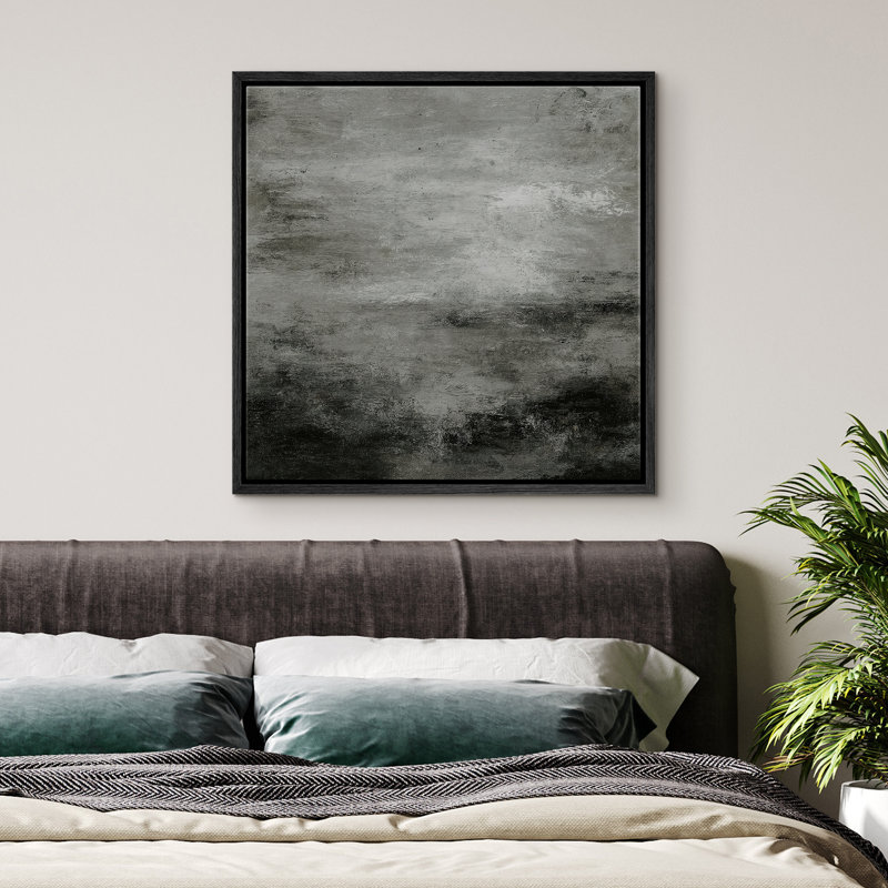 Abstrait paysage mural, impression sur toile encadrée, décoration murale de chambre à coucher, Noir, H 16 po x l 16 po
