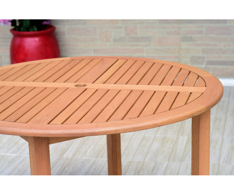 Audre Round Eucalyptus Solid Wood Outdoor Dining Table Umbrella Hole , 47 " W 47 " D