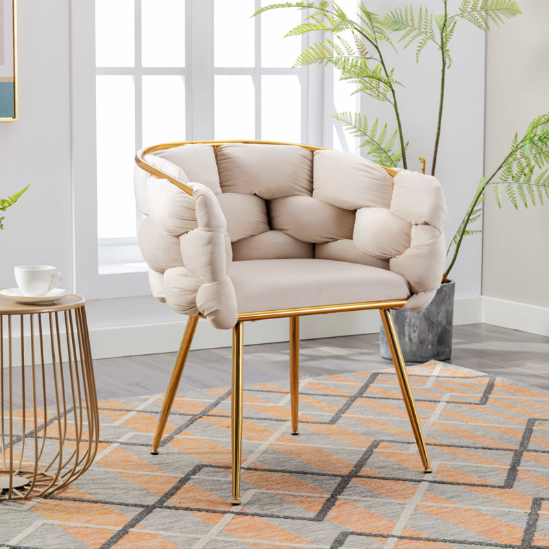 Fauteuil demi-tonneau en velours Hummera, Velours beige en double, 1