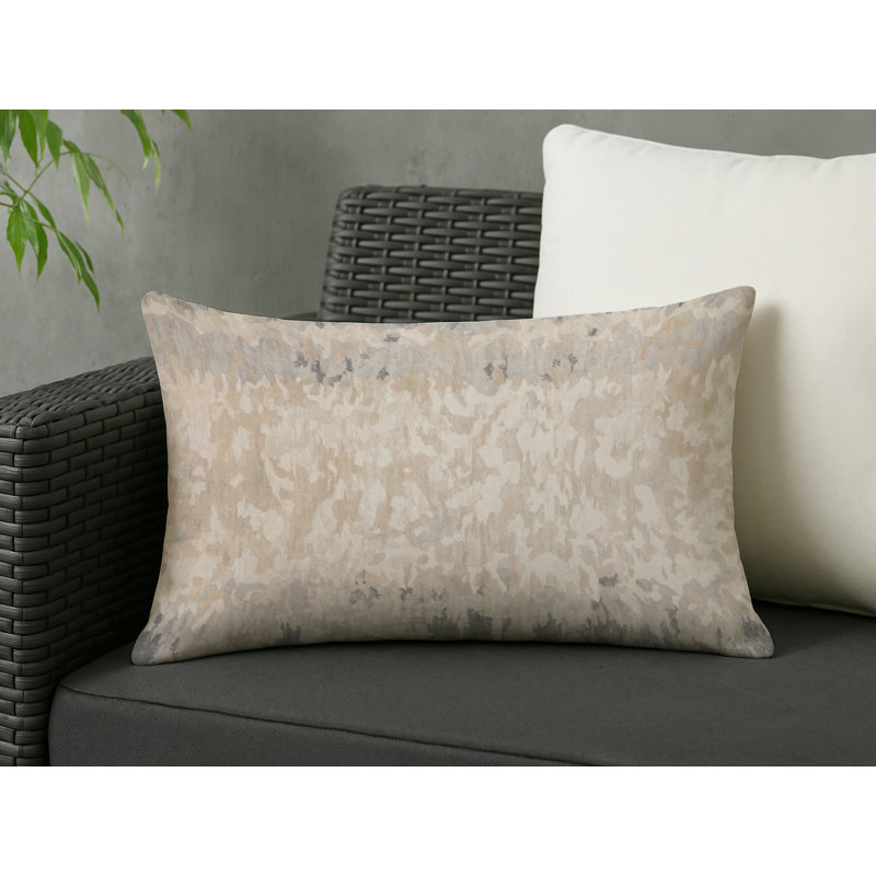 Coussin décoratif intérieur et extérieur Modern, Ivoire / beige / gris abstrait 7, Rectangle H 25 po x l 18 po