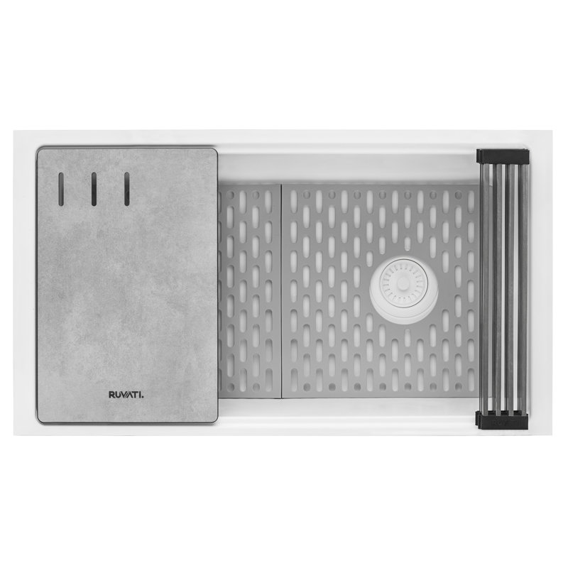 Ruvati 33" L x 19" W Undermount Kitchen Sink with Accessories, Arctic White