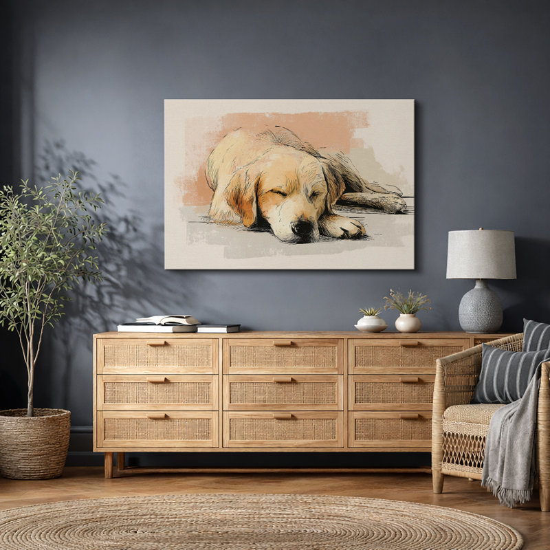 «Sleeping Golden Retriever», œuvre d'art animalier douillet mignon, impression sur toile encadrée, impression numérique