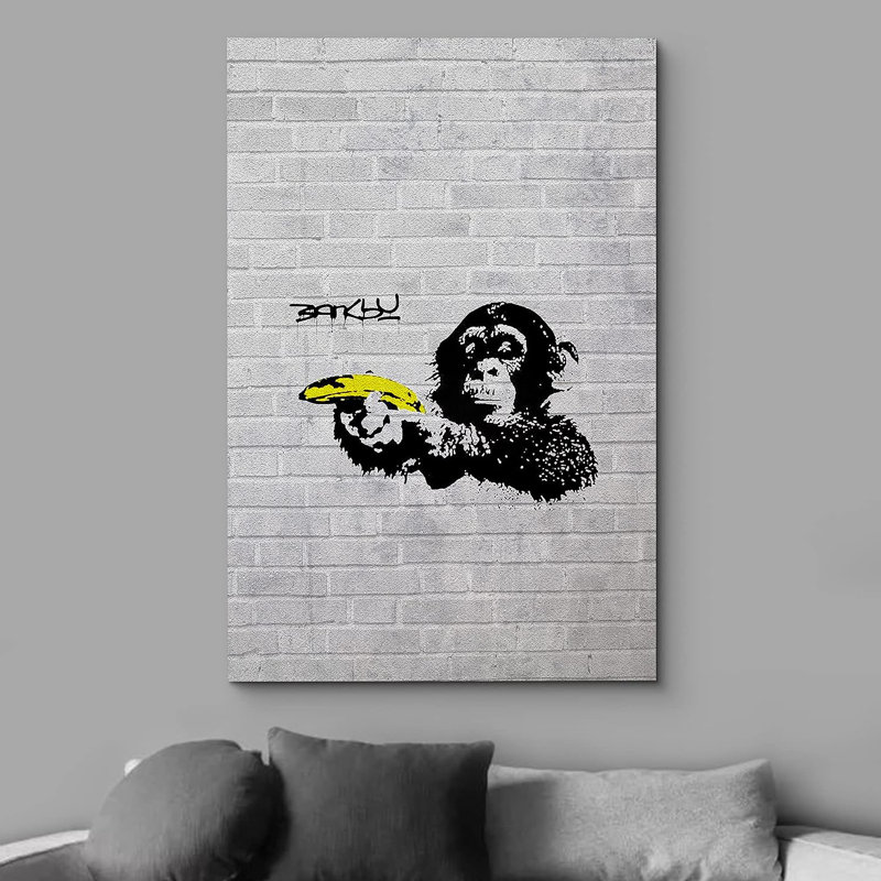 «Banksy British Artist», peinture à l'aérosol sur singe, impression sur toile tendue, H 48 po x l 32 po x P 1,5 po