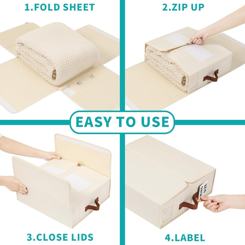 6 Pack Bed Sheet Organizers And Storage, Sheet Organizers For Linen Closet Under Bed Storage Sheets Set Organizers With Handle Window Foldable Bedding Storage Box Beige