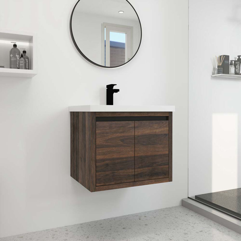 Meuble-lavabo mural 24 po avec lavabo, Noyer de Californie