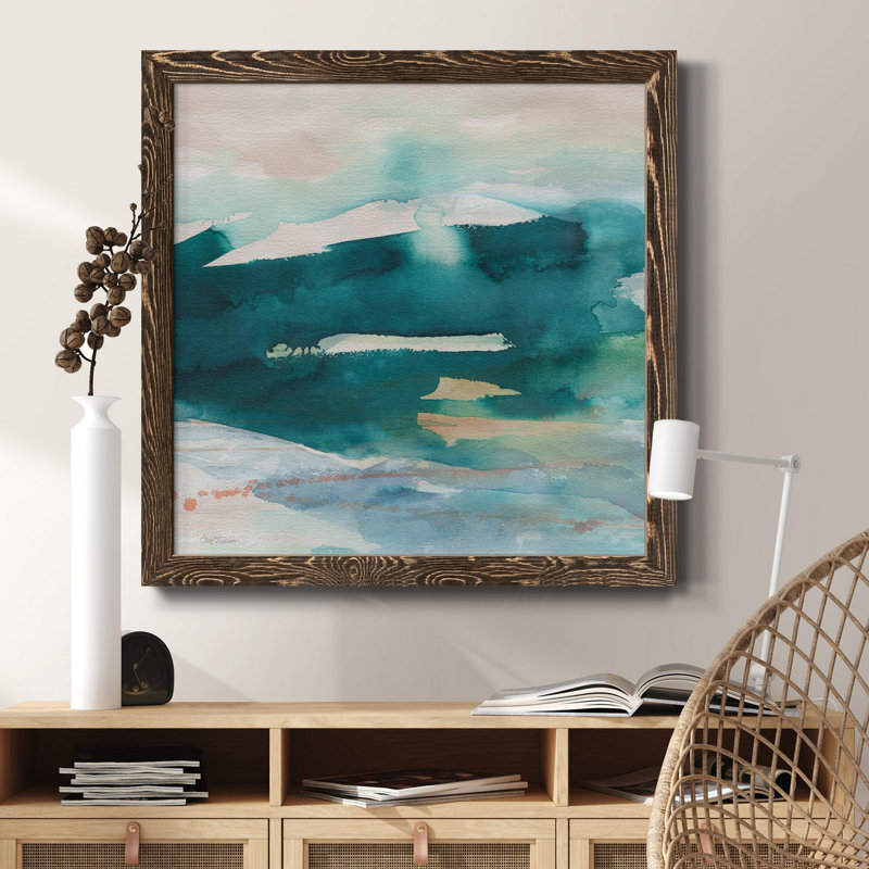 Palmier II - peinture sur toile encadrée, Cadre noyer, H 17 po x l 17 po x P 1,5 po