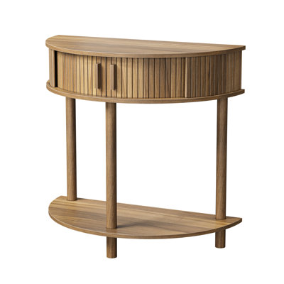 Console moderne de 80 cm (31,5 pouces), en forme de demi-lune, idéale pour une entrée, avec tiroirs de rangement et pieds stables, en noyer massif.
