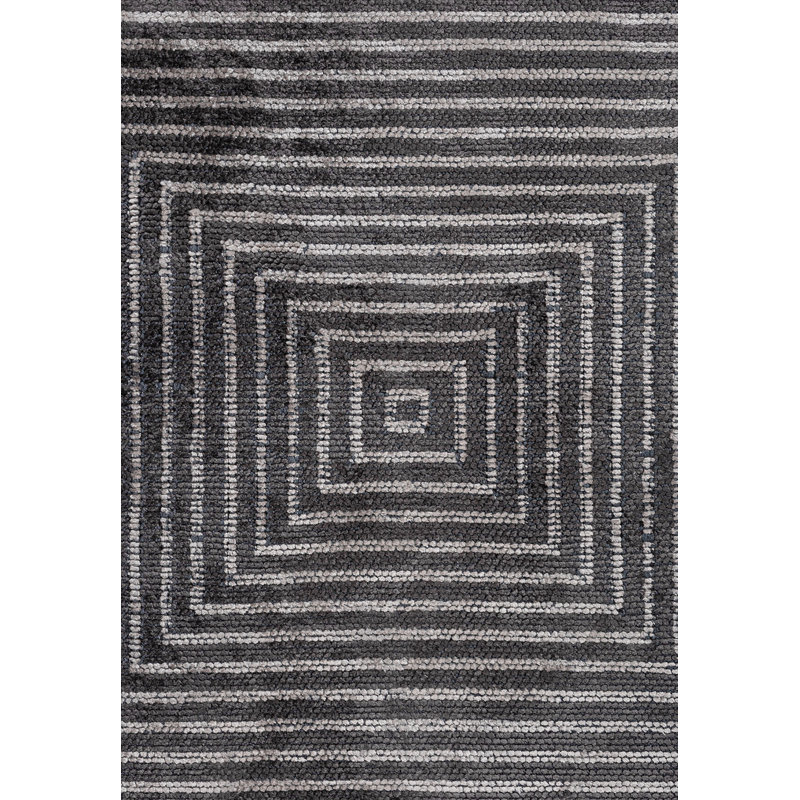 Tapis contemporain à lignes géométriques carrées, Rectangle 6 pi 7 po x 8 pi 3 po