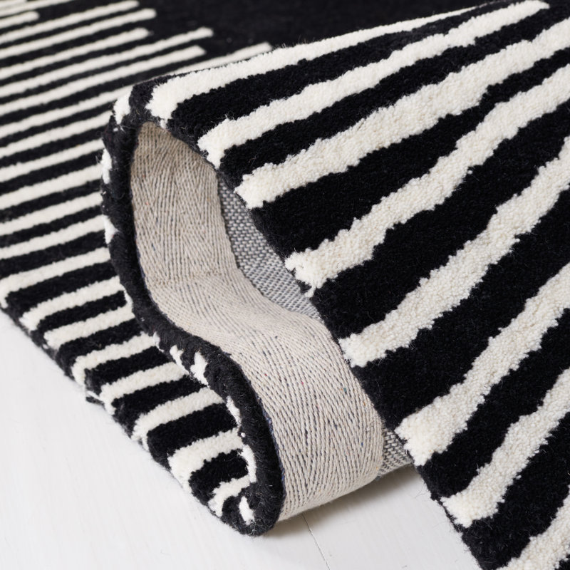 Tapis noir / ivoire en laine / coton touffeté à la main Jarie, Carré 3 pi
