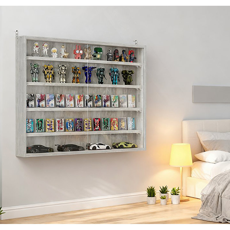 Vitrine murale grise pour voitures miniatures, porte transparente pour vitrine élégante, Gris