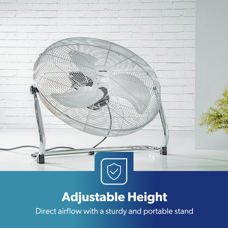 GEEPAS 20 Inch Floor Standing Cooling Fan with 3 Speed, Tilt Function - Chrome Gym Electric Portable Cooling Fan, 3 Blades for Powerful Air Circulation for Home Garage Office, 160W