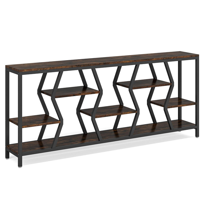 70.9 Inches Sofa Console Table With 4 Tier Wood Storage Shelves, Industrial Extra Long Narrow Entryway Accent Tables For Hallway, Living Room, Foyer (Rustic Brown)