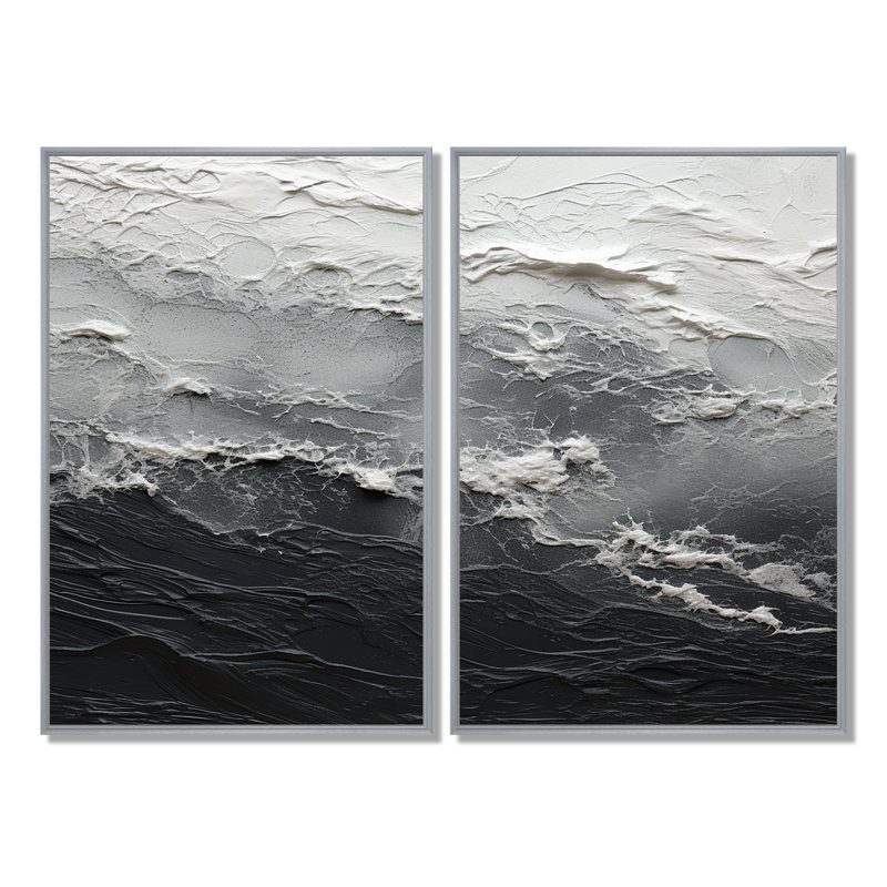 Minimalisme, peinture en noir et blanc - art mural bord de mer, H 36 po x l 48 po, Reproduction encadrée sans passe-partout